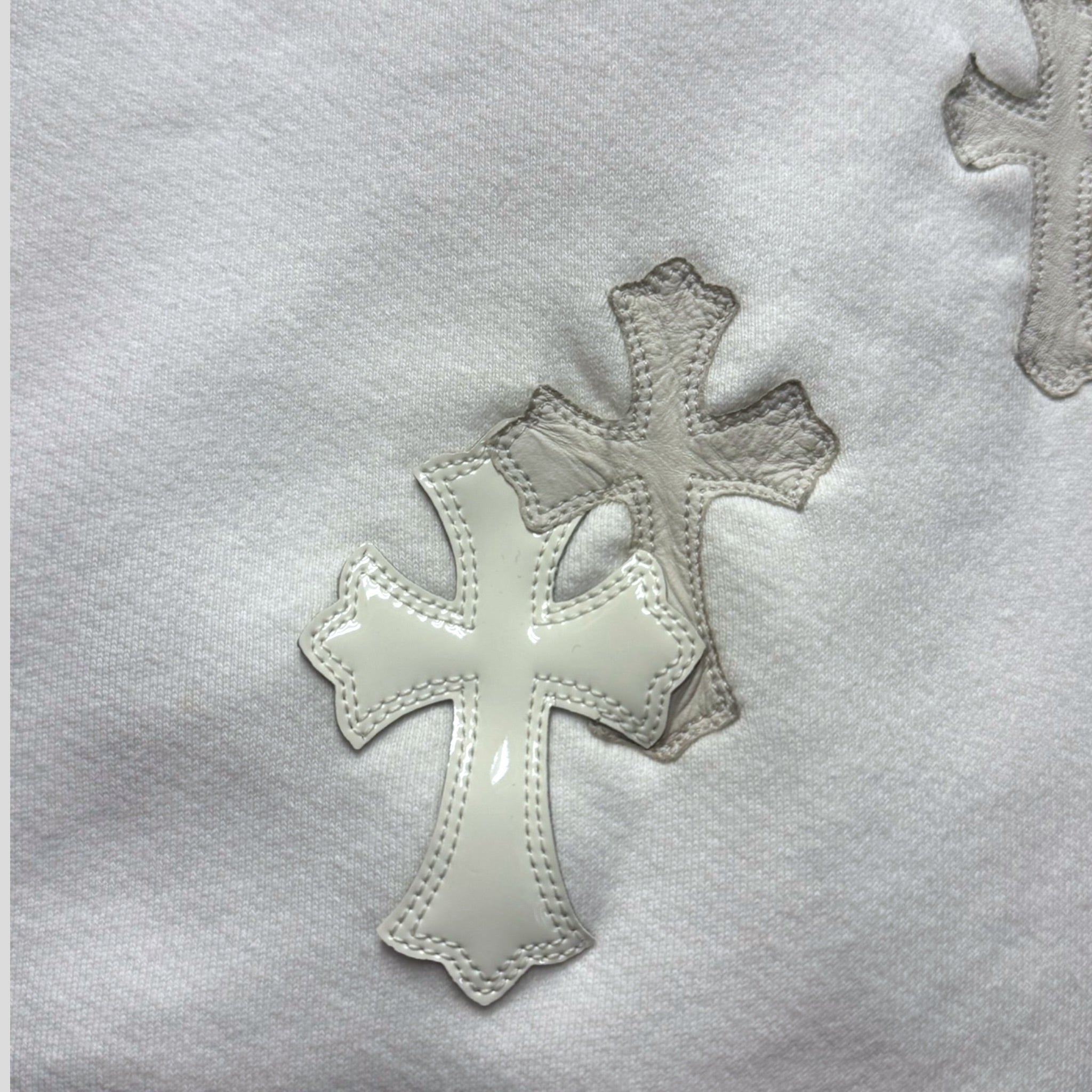Chrome Hearts Leather Cross Patch Quarter Zip in White
