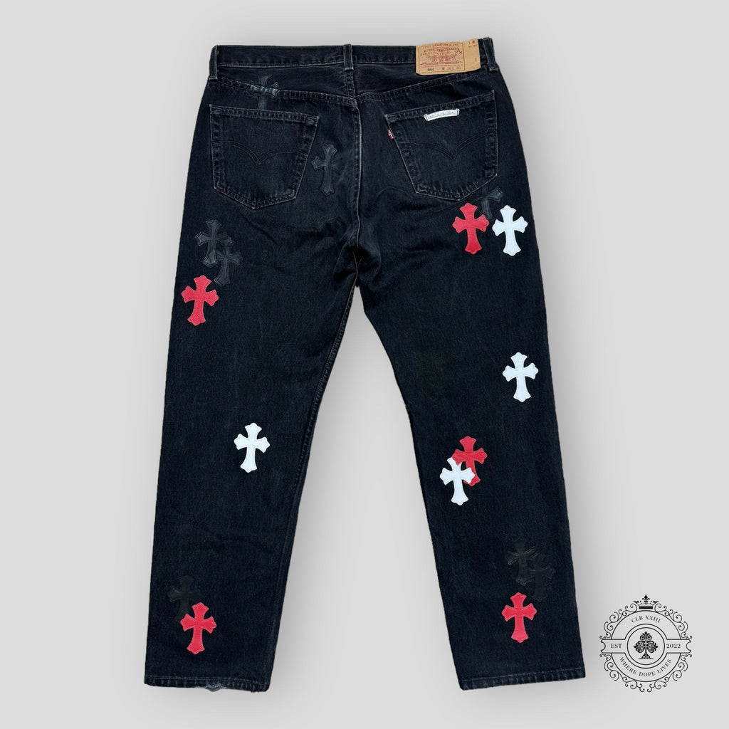 Chrome Hearts Red White Patch Jeans