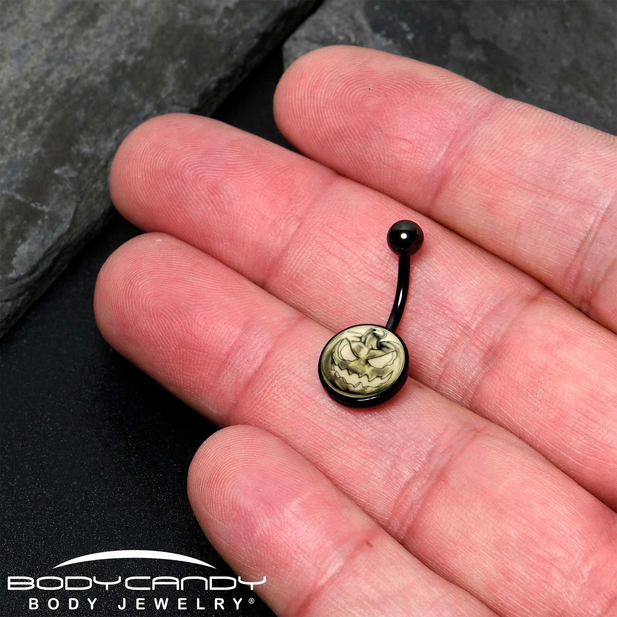 Black Titanium Bad Jack O' Lantern Glow in the Dark Belly Ring