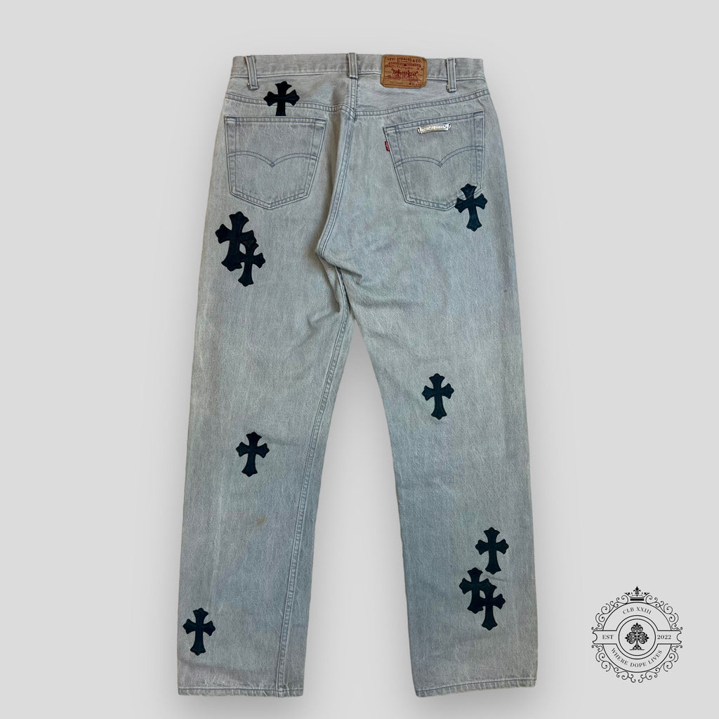 Chrome Hearts Cross Patch Pants in Grey / Black