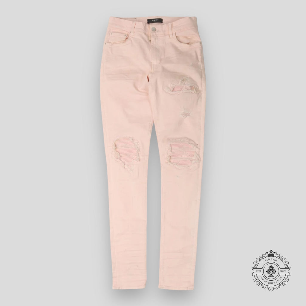 Amiri MX1 Distressed Patch Jeans in Pink