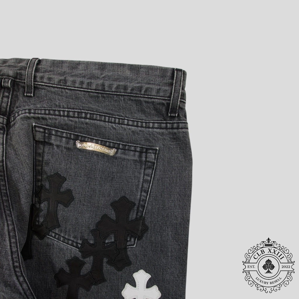 Chrome Heart Fleur Knee Denim in Black/White