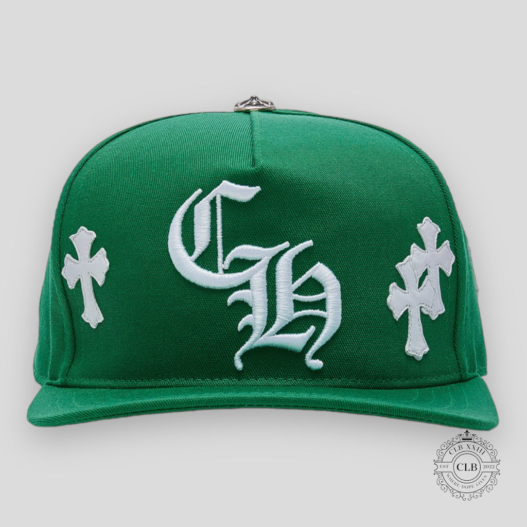 Chrome Hearts Leather Cross Patch Hat in Green