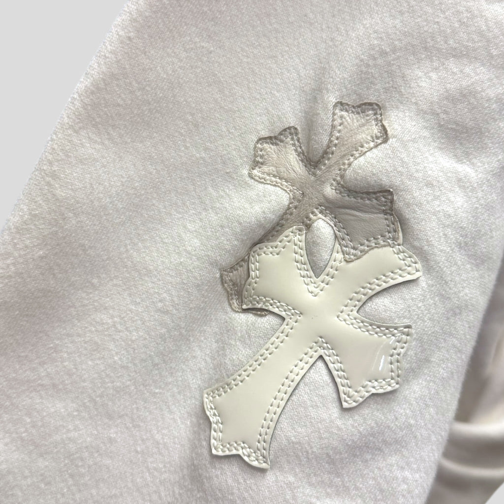 Chrome Hearts Leather Cross Patch Quarter Zip in White