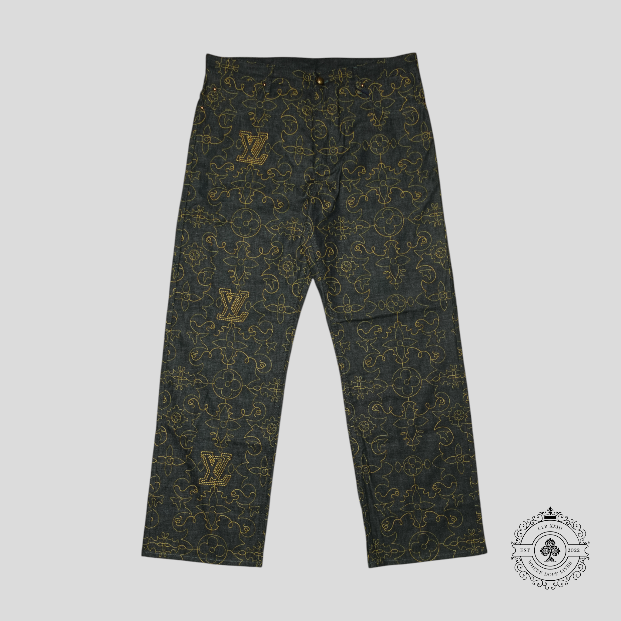 Louis Vuitton Arabesque Embroidered Denim Pants in Dark Wash