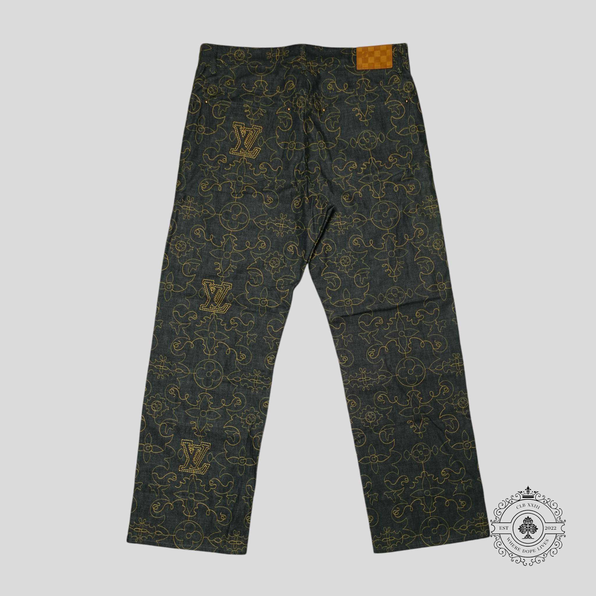 Louis Vuitton Arabesque Embroidered Denim Pants in Dark Wash