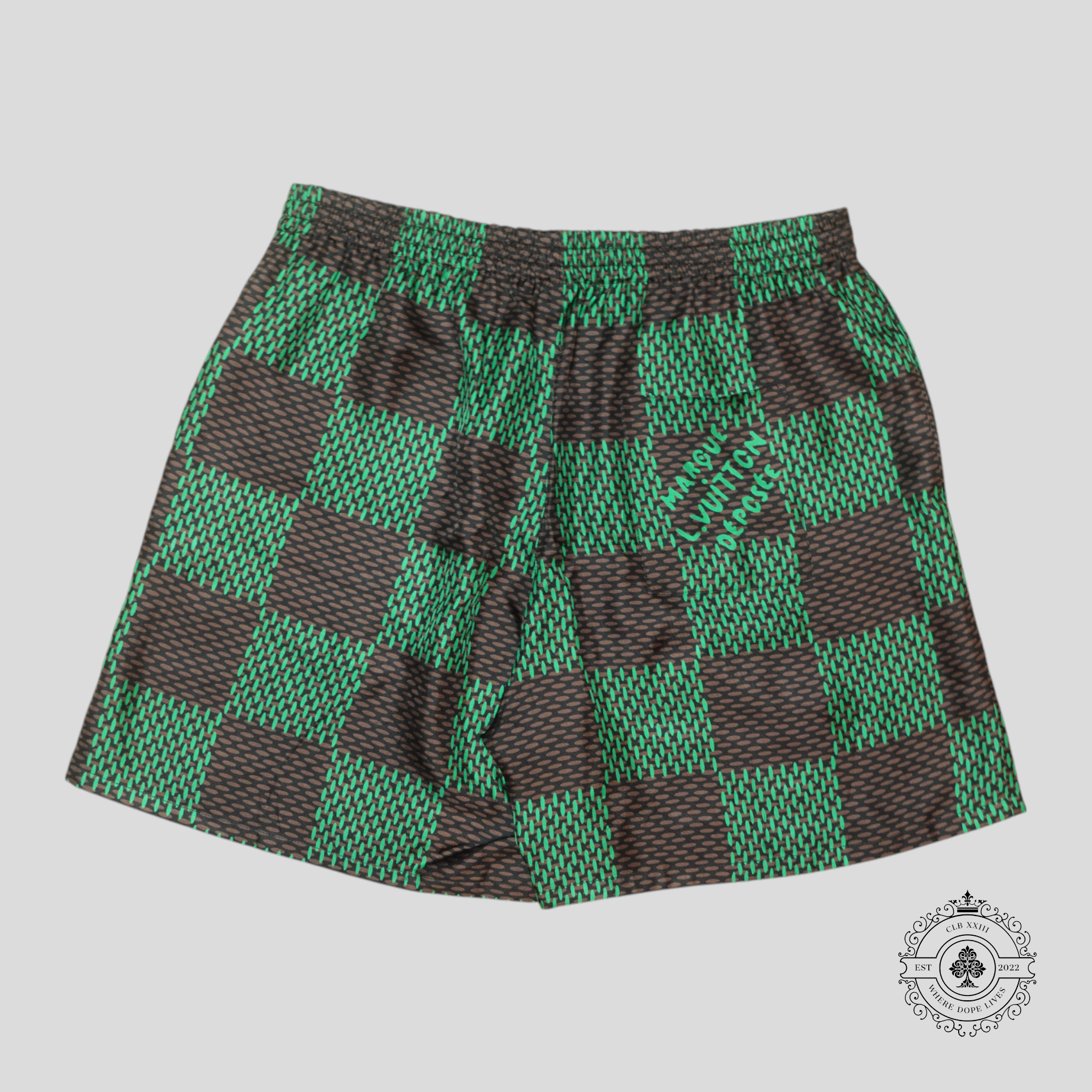 Louis Vuitton Damier Silk Shorts in Black/Brown/Green