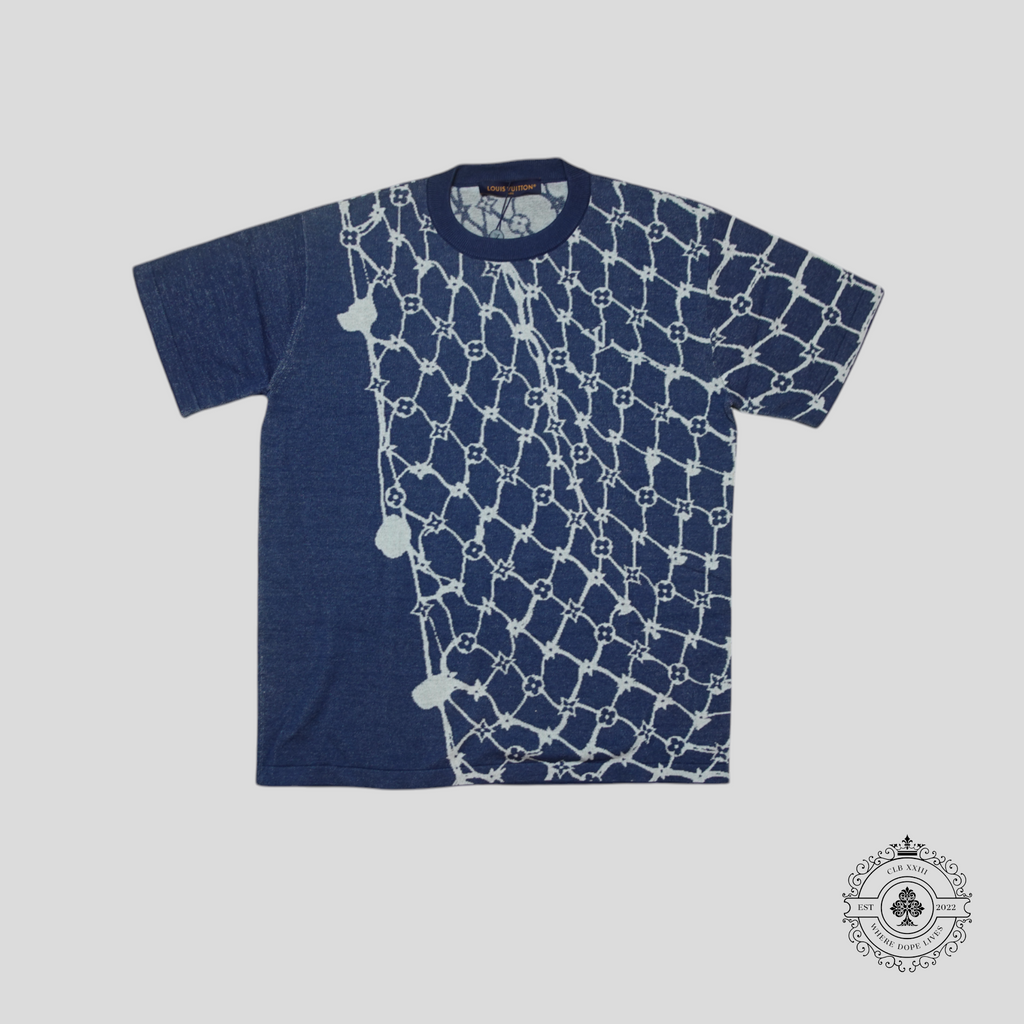 Louis Vuitton Monogram Fishnet Short Sleeve Knit Shirt in Blue