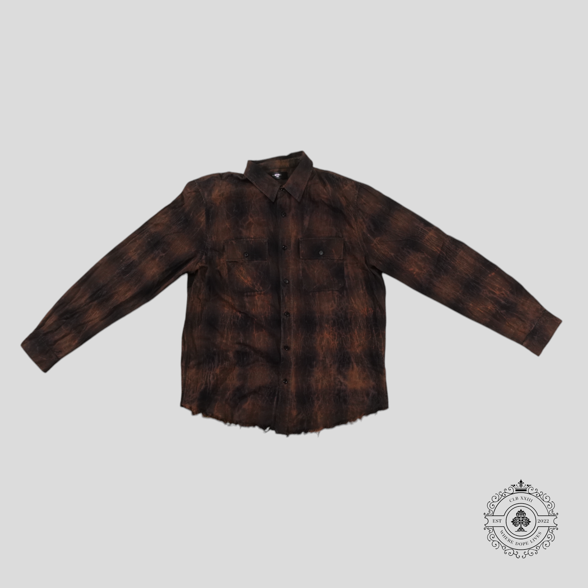 Amiri Distressed Plaid Overshirt in Brown