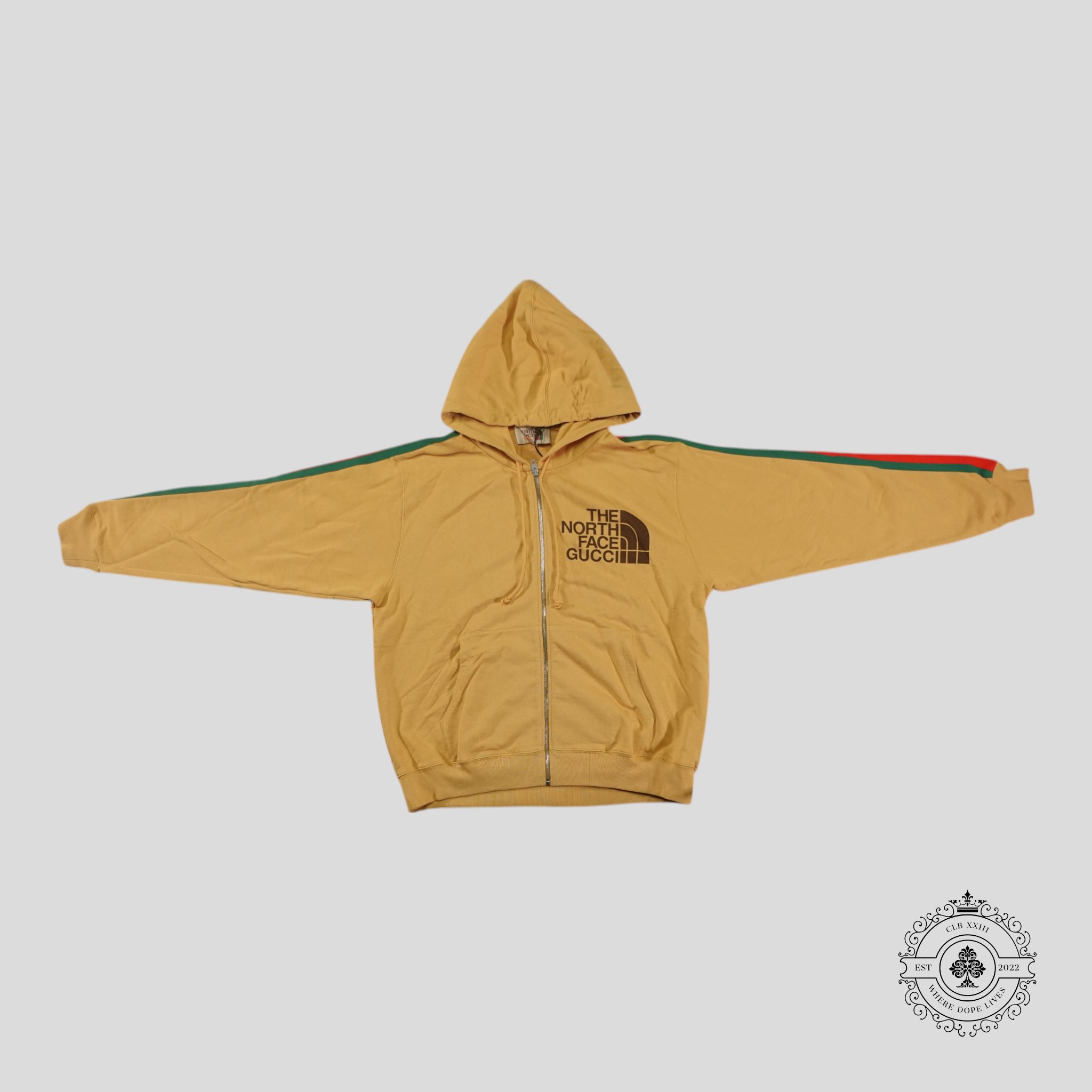 Gucci x the North Face Web Print Zip-Up Hoodie in Yellow