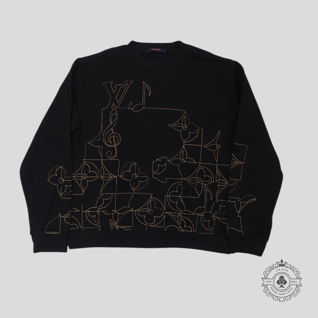 Louis Vuitton Music Line Embroidered Crewneck in Black