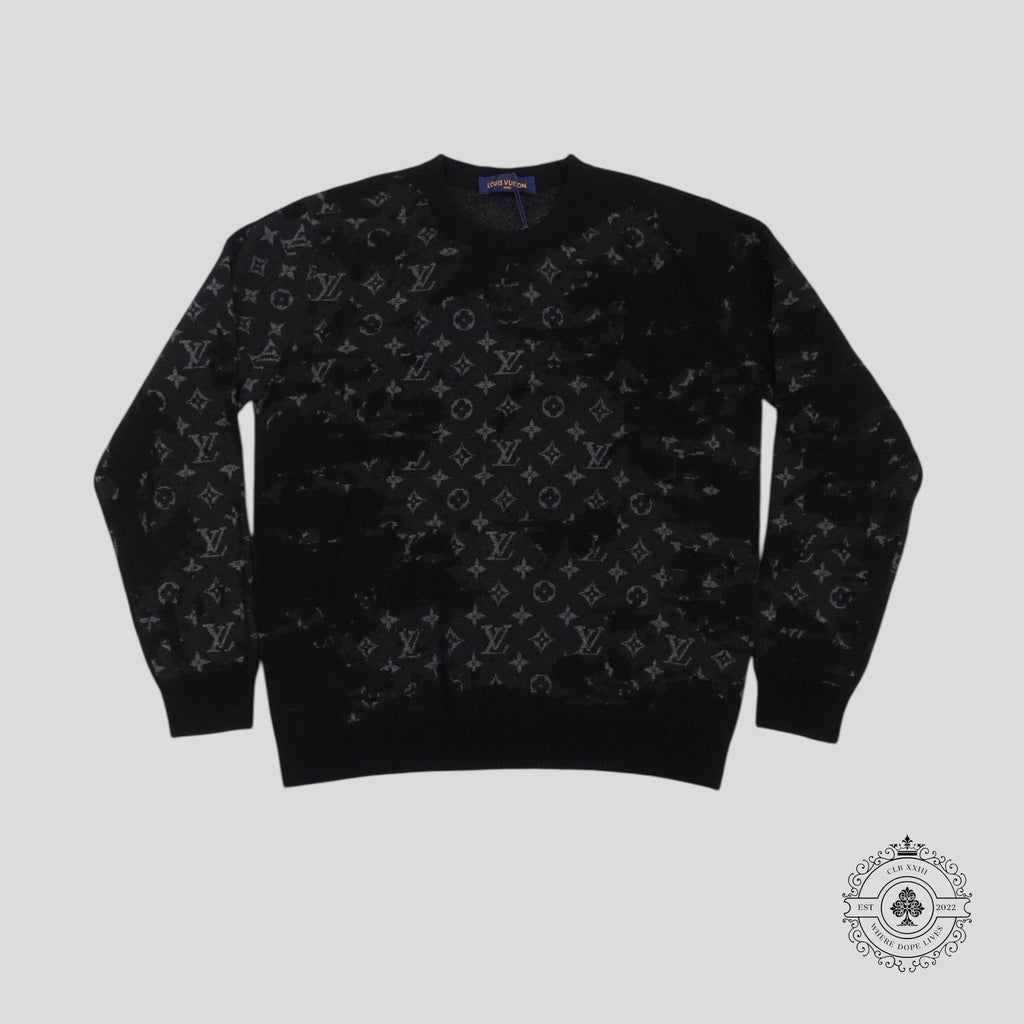 Louis Vuitton Distressed Flock Monogram Sweater in Black