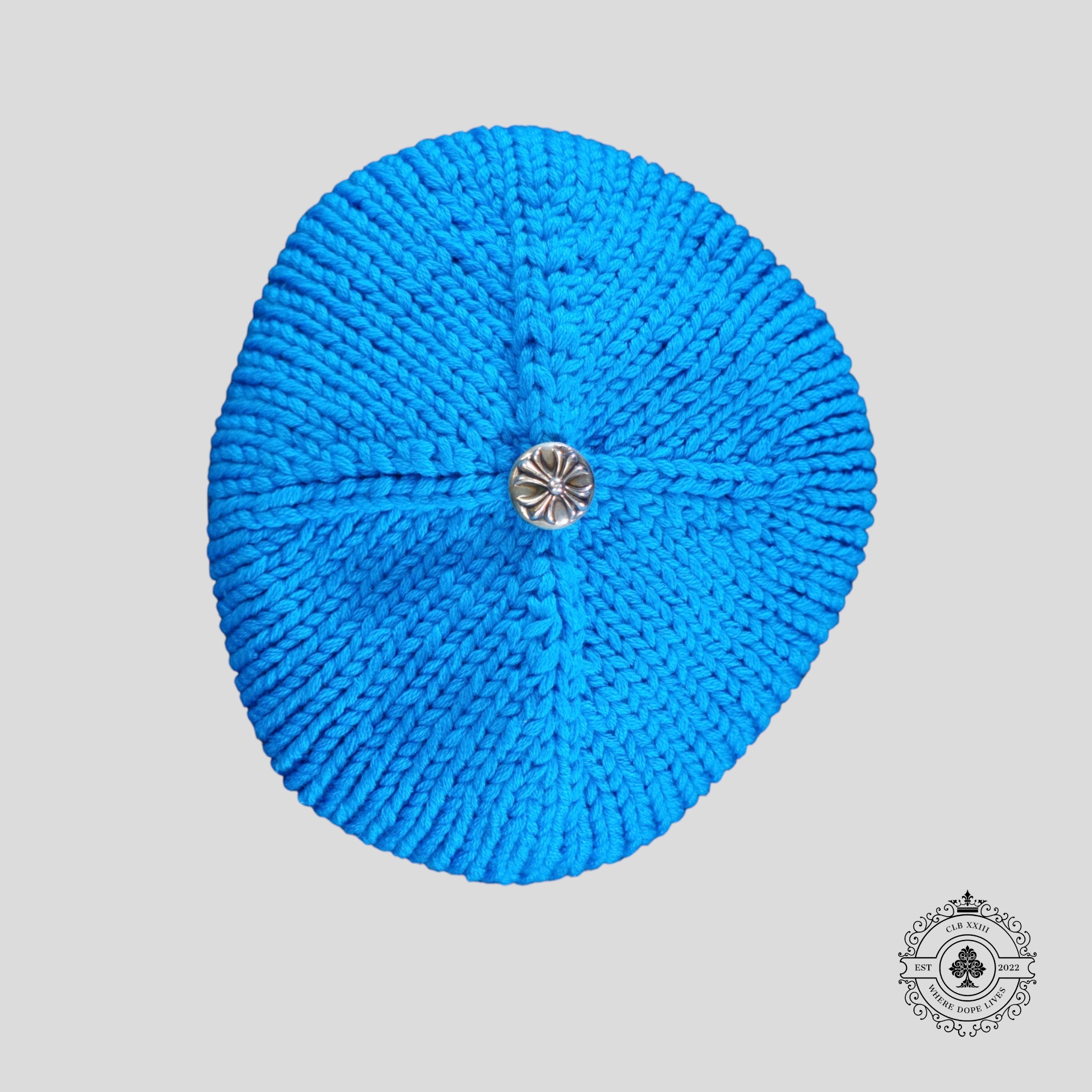 Chrome Hearts Cashmere Cross Patch Beanie in Blue/Purple