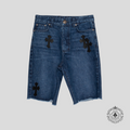 Chrome Hearts Leather Cross Patch Jean Shorts in Dark Wash