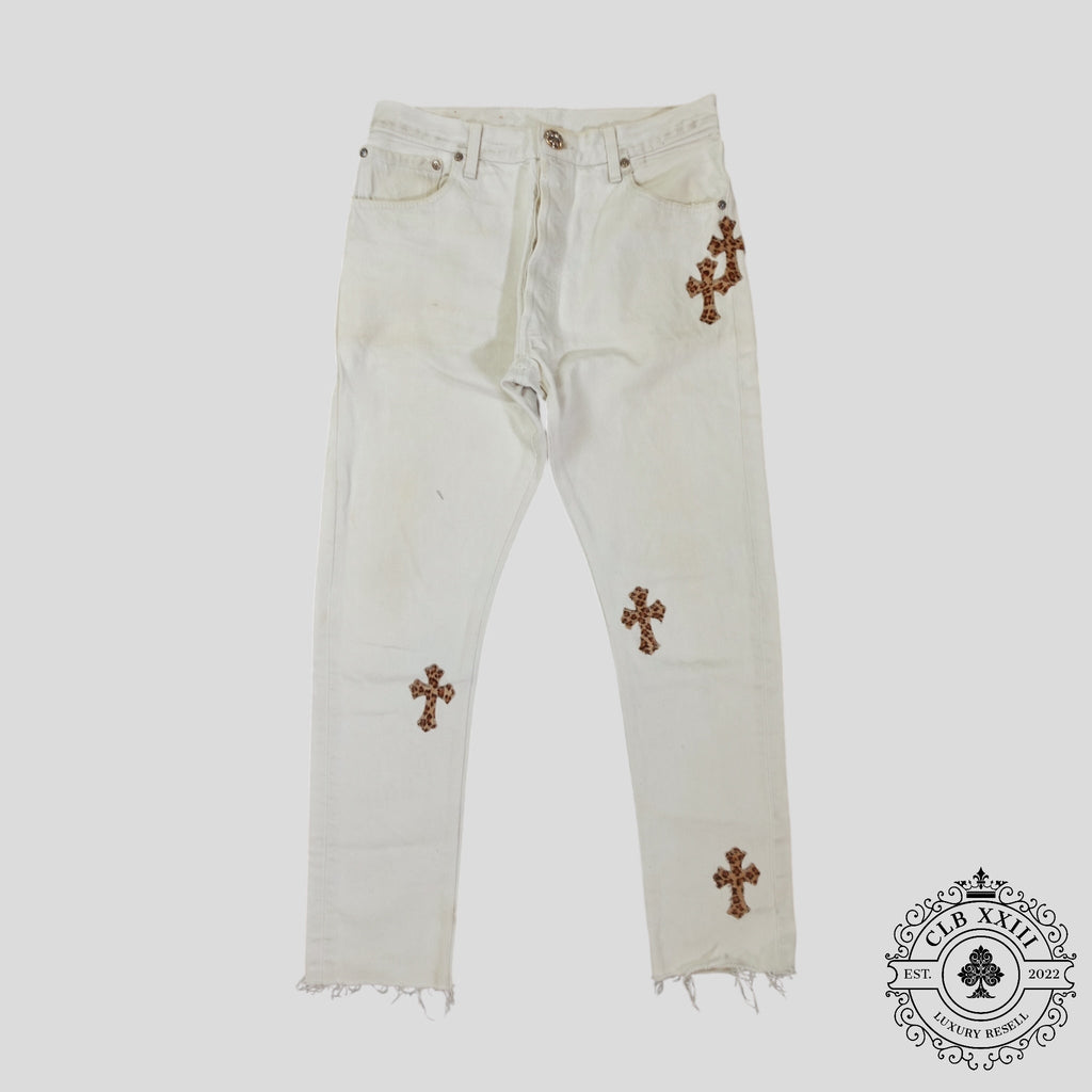 Chrome Hearts Leopard Cross Patch Jeans in White