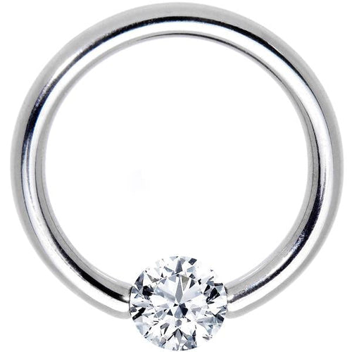 16G 1/2 Solid 14k White Gold 3mm Clear Cubic Zirconia Tension Captive Ring
