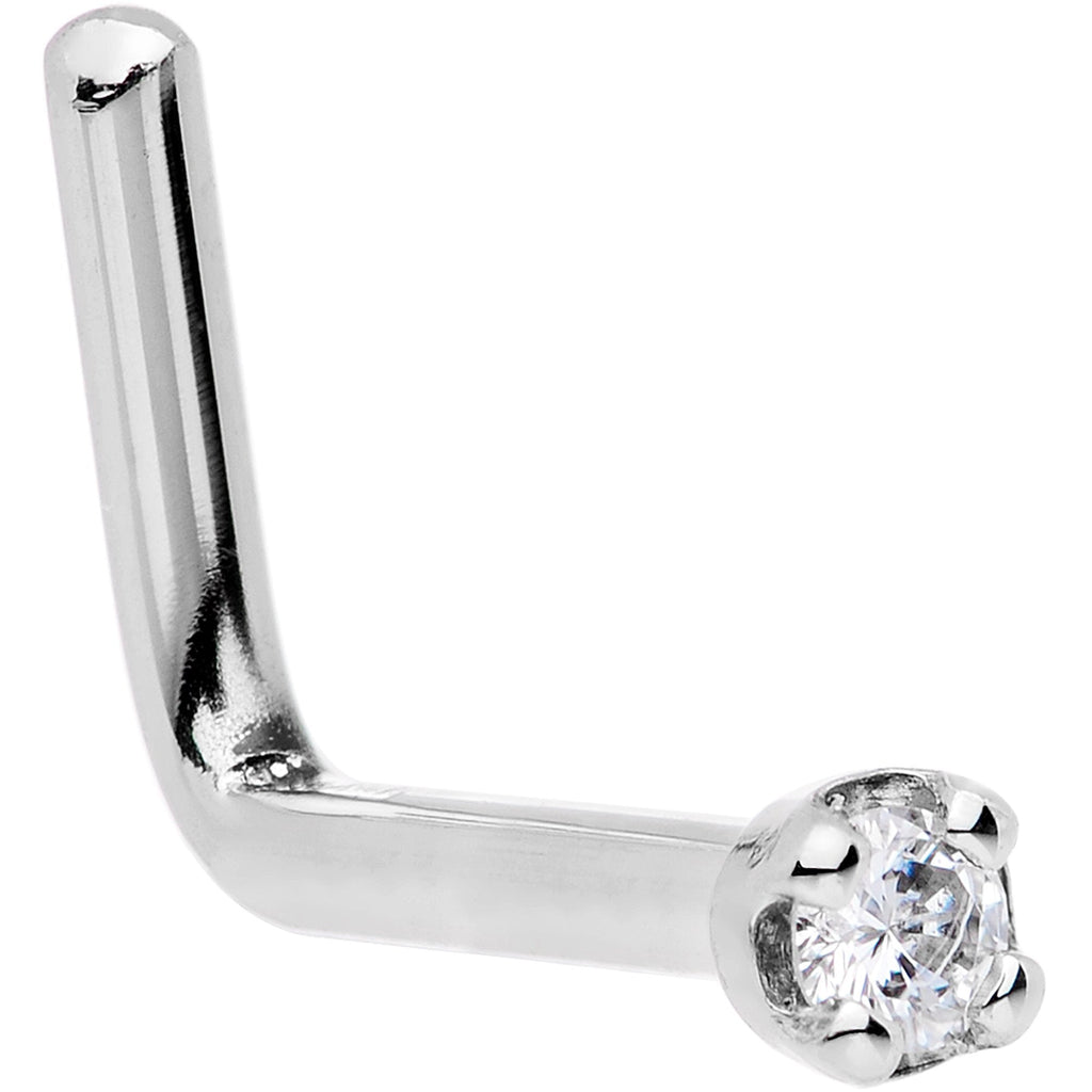 Solid 14K White Gold 1.5mm Genuine Diamond Nose Ring