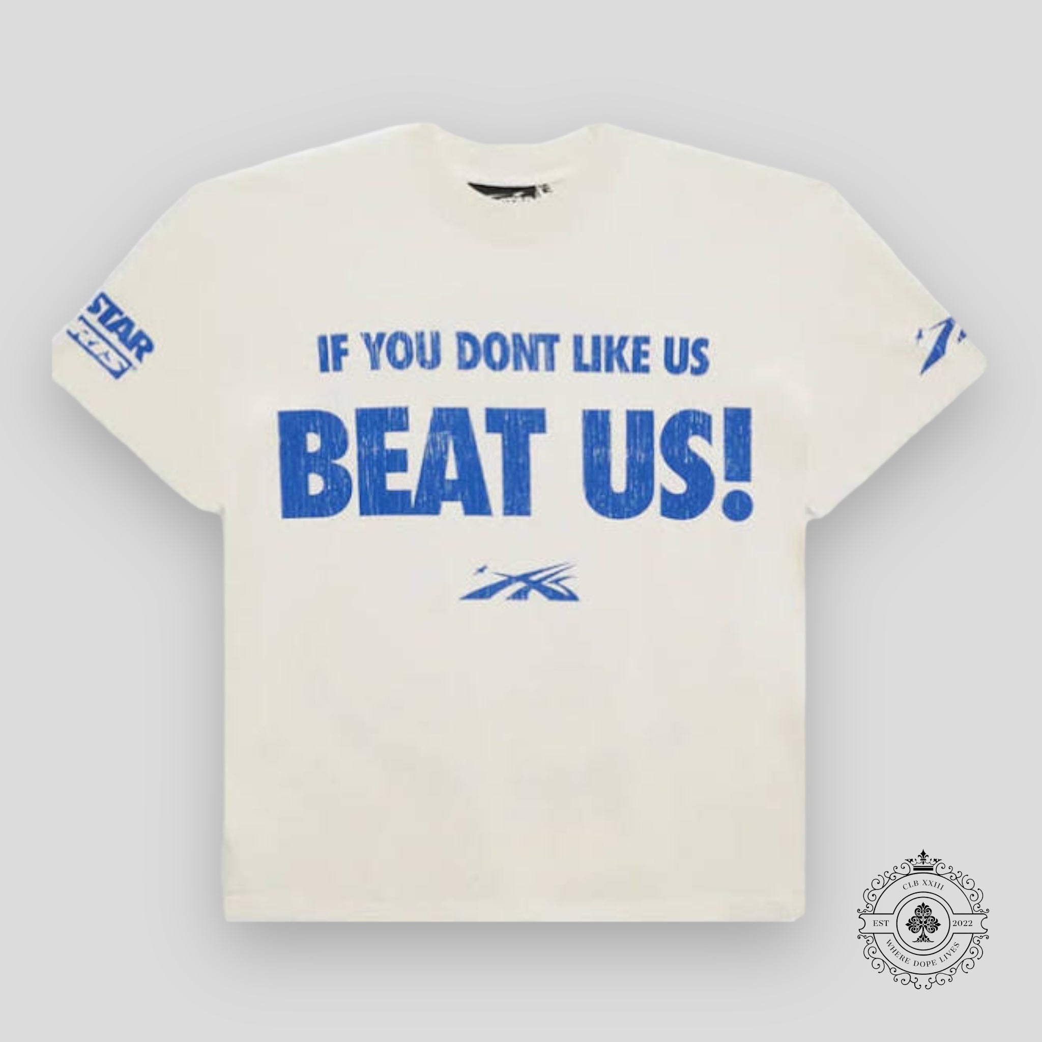 Hellstar Beat Us! T-Shirt in White / Blue