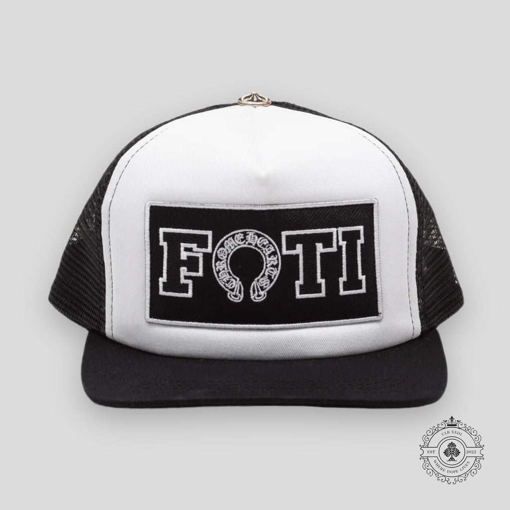 Chrome Hearts Foti Patch Trucker Hat in White / Black