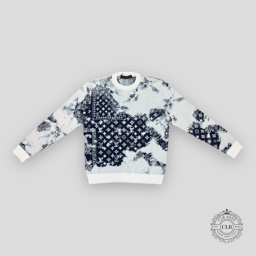 Louis Vuitton Gradient Monogram Bandana Jacquard Crewneck in White/Blue