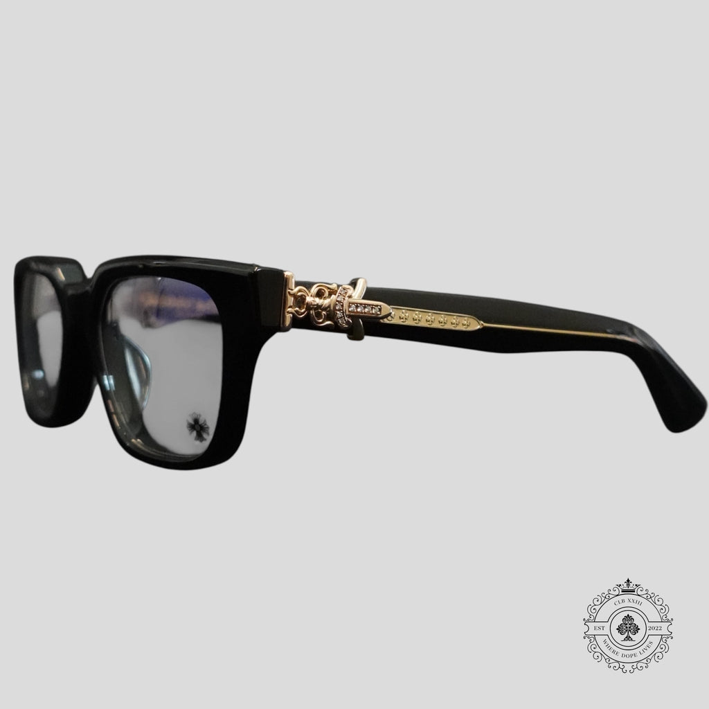 Chrome Hearts Diamond Embellished Vagillionaire II Glasses in Black/Gold