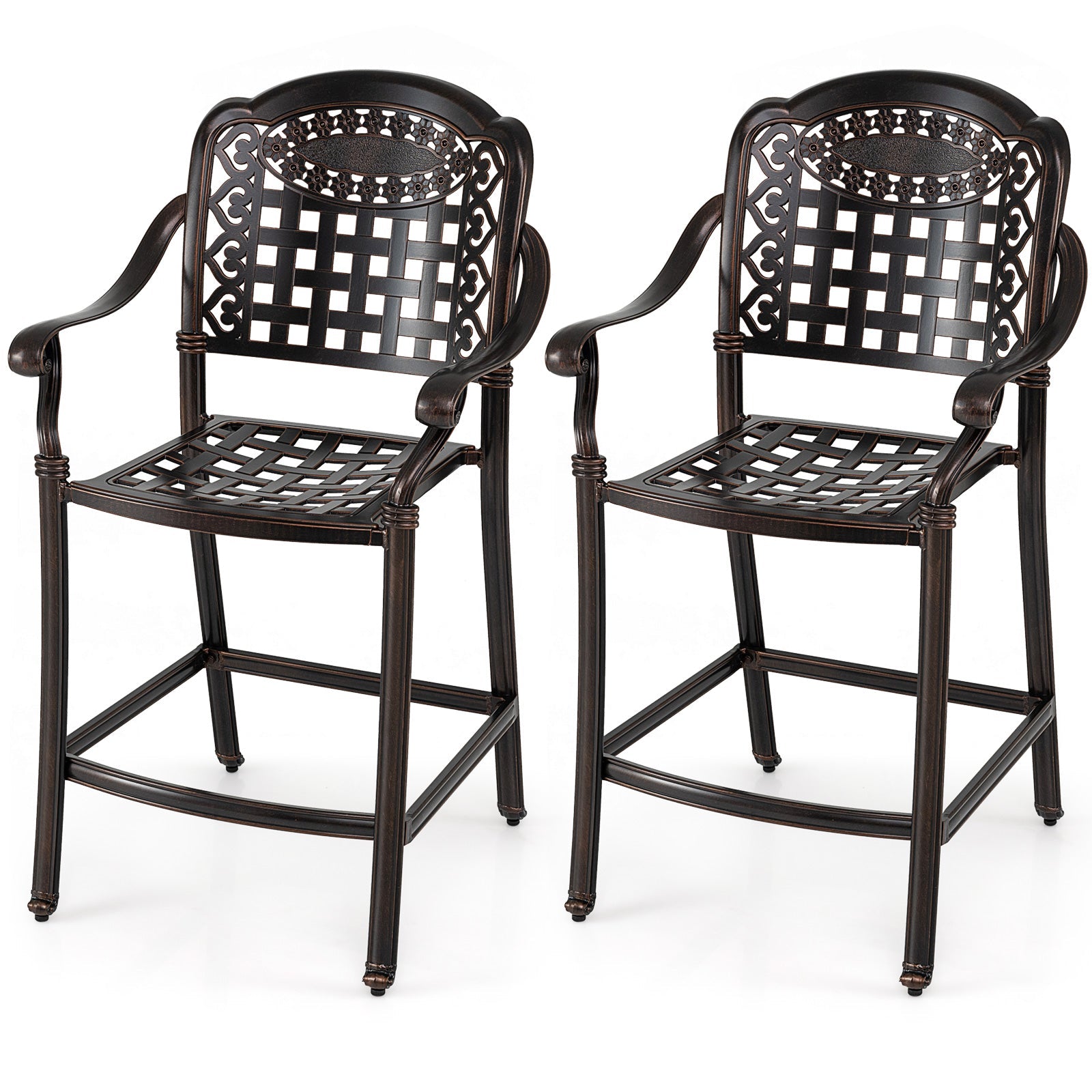 Set of 2 Outdoor Bar Stool 25.5 Inch Counter Height Cast Aluminum Bar Chairs-Copper