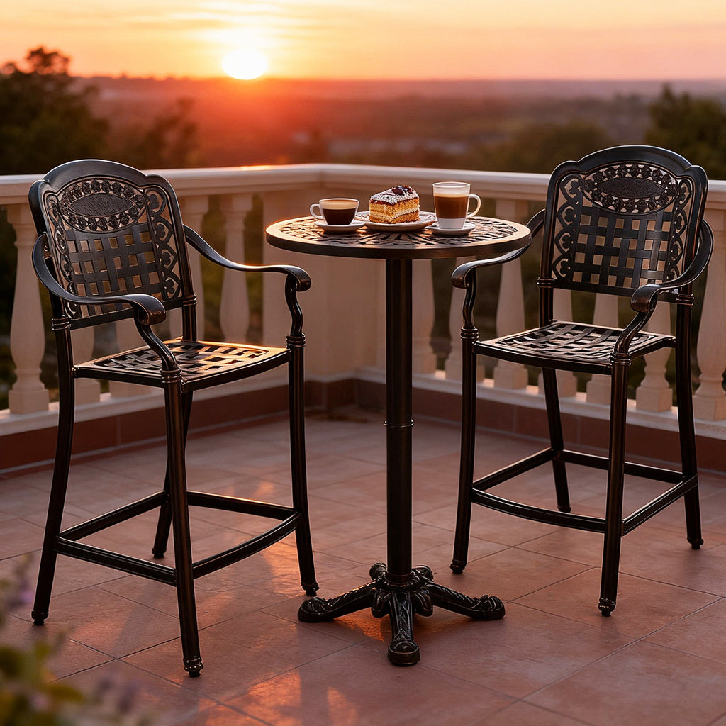 Set of 4 Outdoor Bar Stool 25.5 Inch Counter Height Cast Aluminum Bar Chairs-Copper