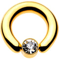4G 9/16 Clear Gem 7mm Disc Gold IP BCR Captive Ring