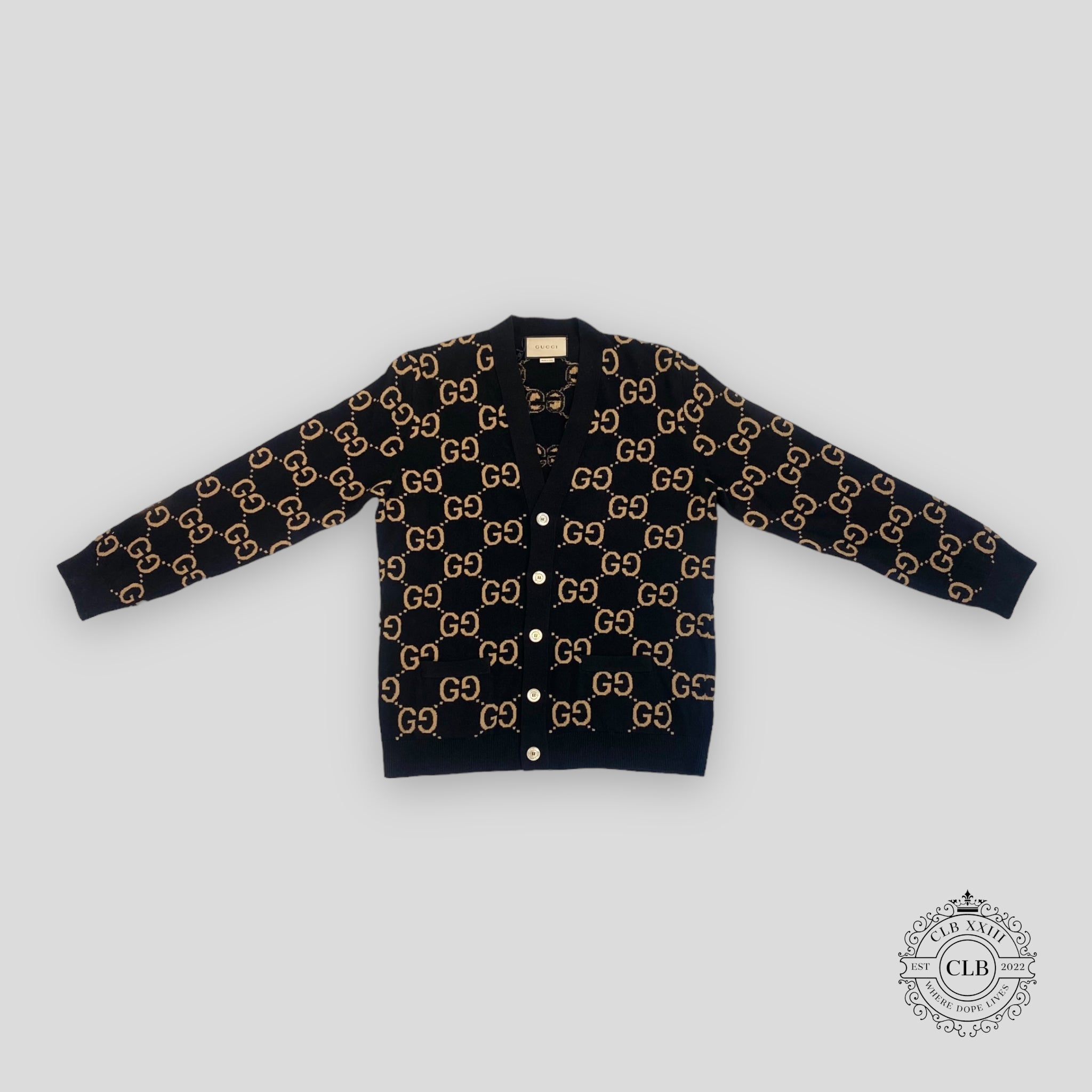 Gucci GG Wool Jacqurd Cardigan - Black/Camel