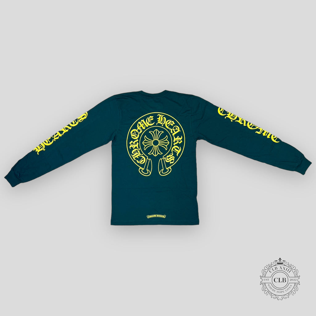 Chrome Hearts Horseshoe Logo Long Sleeve Tee - Green / Yellow