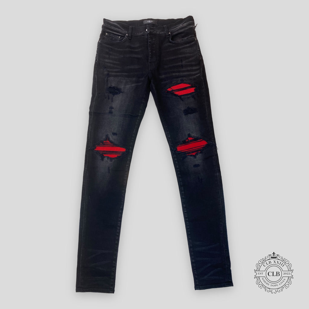 Amiri MX1 Ultra Suede Jeans - Black/Red