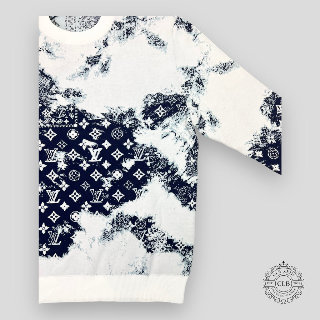 Louis Vuitton Gradient Monogram Bandana Jacquard Crewneck in White/Blue