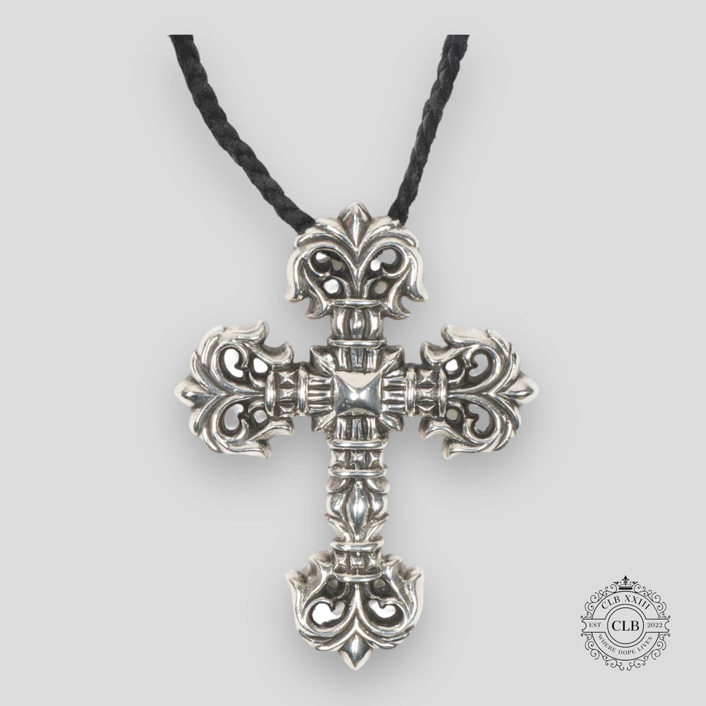 Chrome Hearts Leather Strap Cross Pendant Necklace
