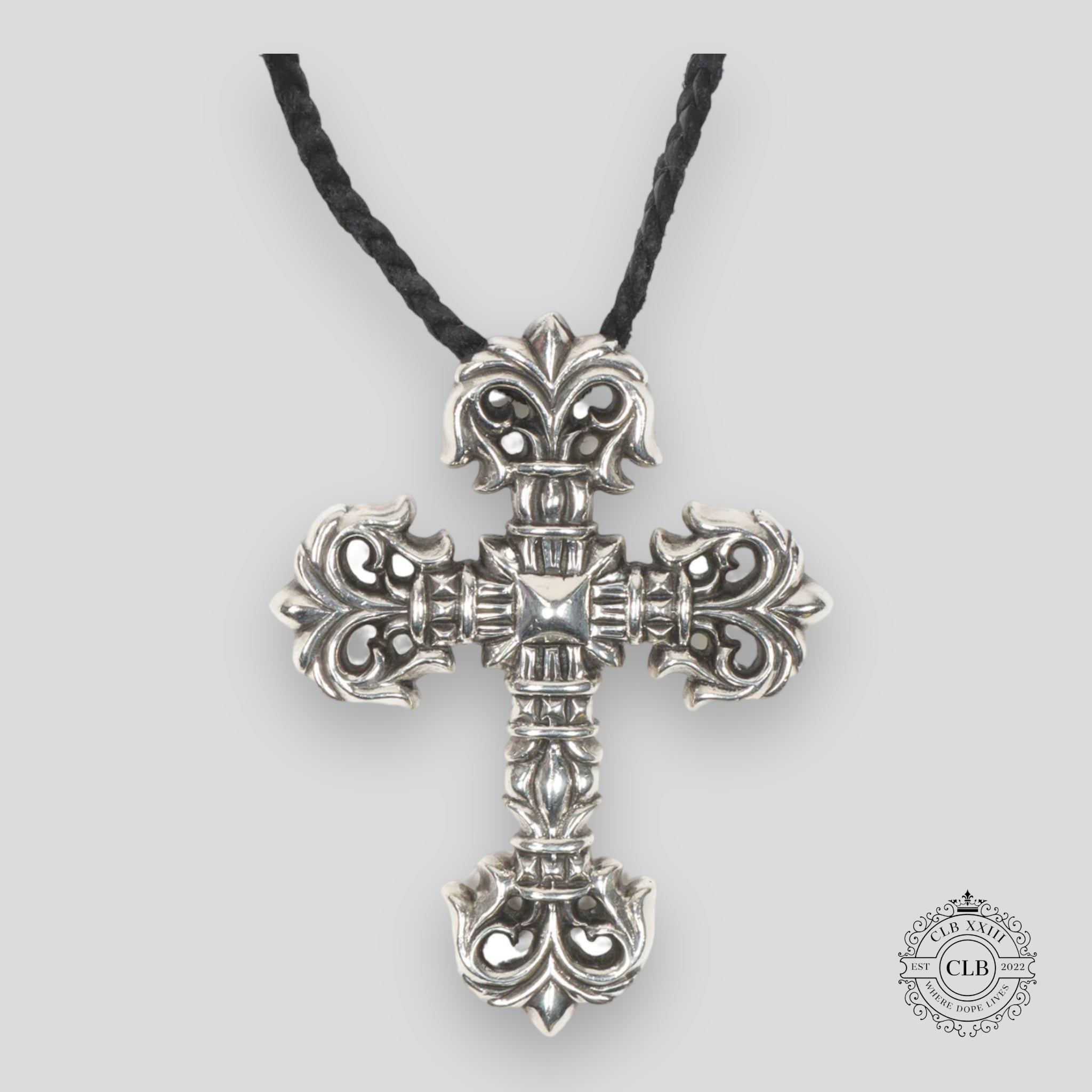 Chrome Hearts Leather Strap Cross Pendant Necklace
