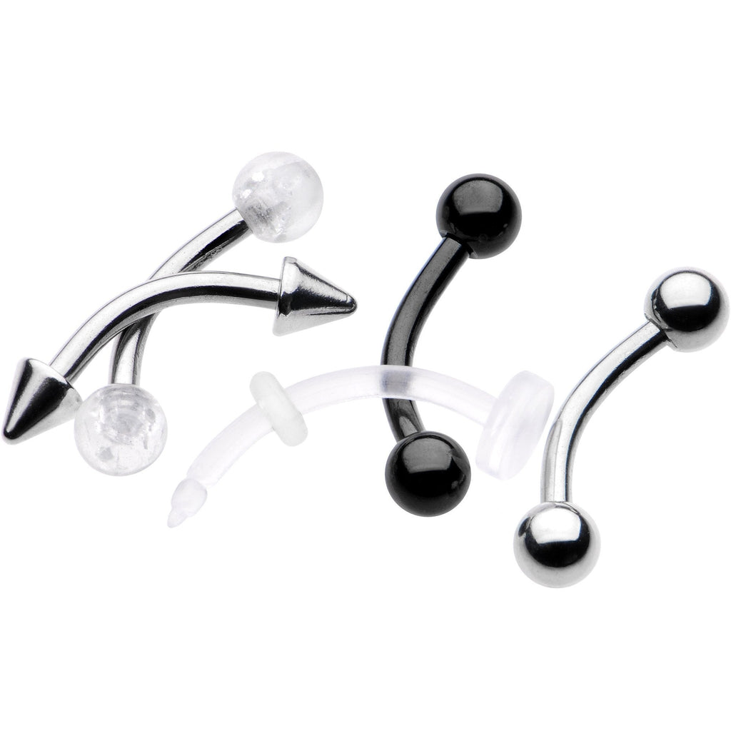 16G 5/16 Curved Barbell Eyebrow Ring Set of 5